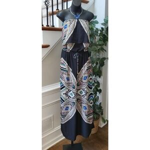 Mossimo Women's Multicolor Polyester Poly Strapless Waist Tie Long Maxi Dress L